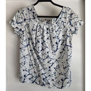 Thakoon for Target Womens XS Blue White Tie-Dye Cotton Scoop Neck Top Blouse